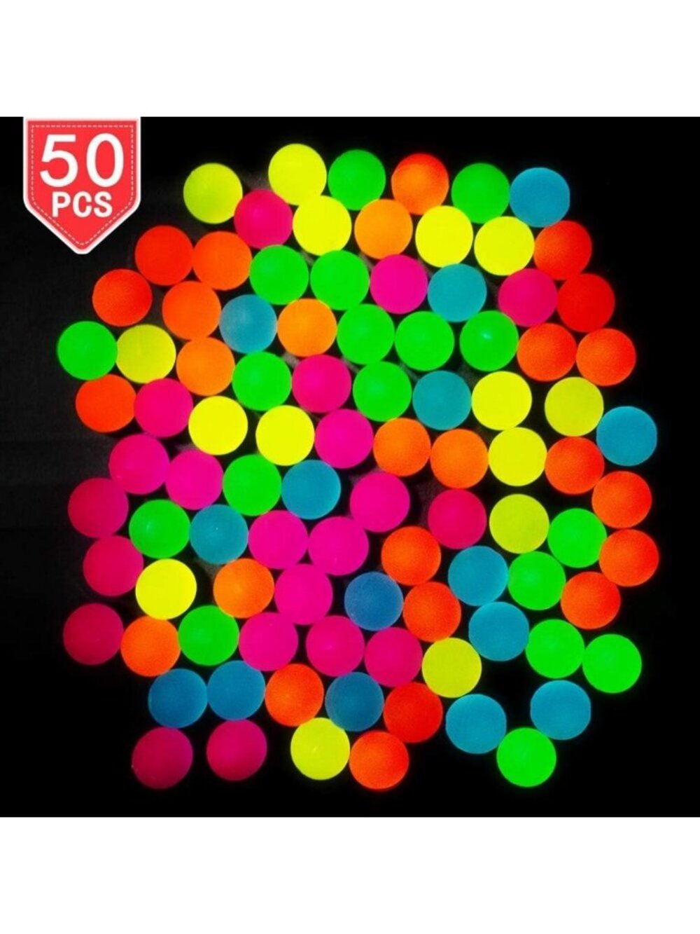 50 Pcs Glow in the Dark Bouncy Rubber Balls - Neon Pet Toys, 1.25" Fun!